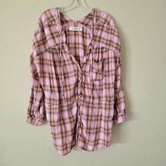 ONE OF THE BOYS PLAID TUNIC SHIRT IN IVORY COMBO WE THE FREE Size M - Picture 3 of 10